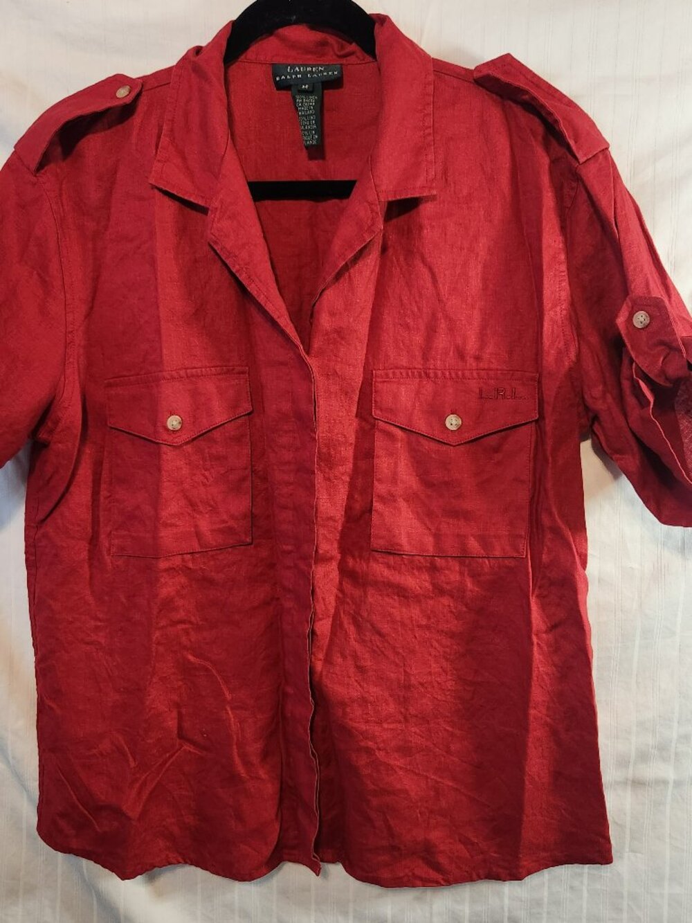Lauren Ralph Lauren Red 100% Linen Safari Shirt Women's M